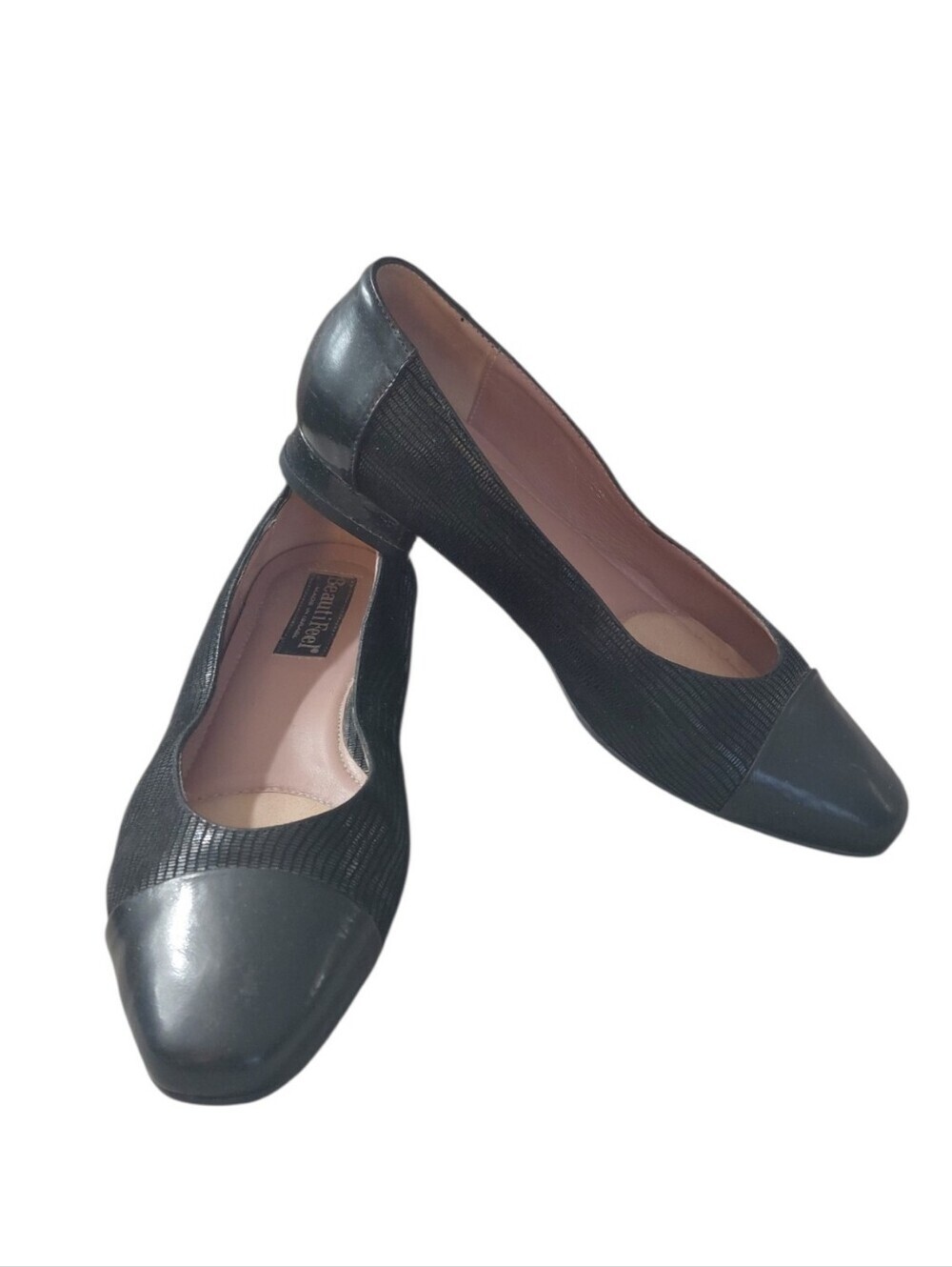 BeautiFeel Rebecca Black Leather Herringbone Cap-Toe Women's Ballet Flats Size 6